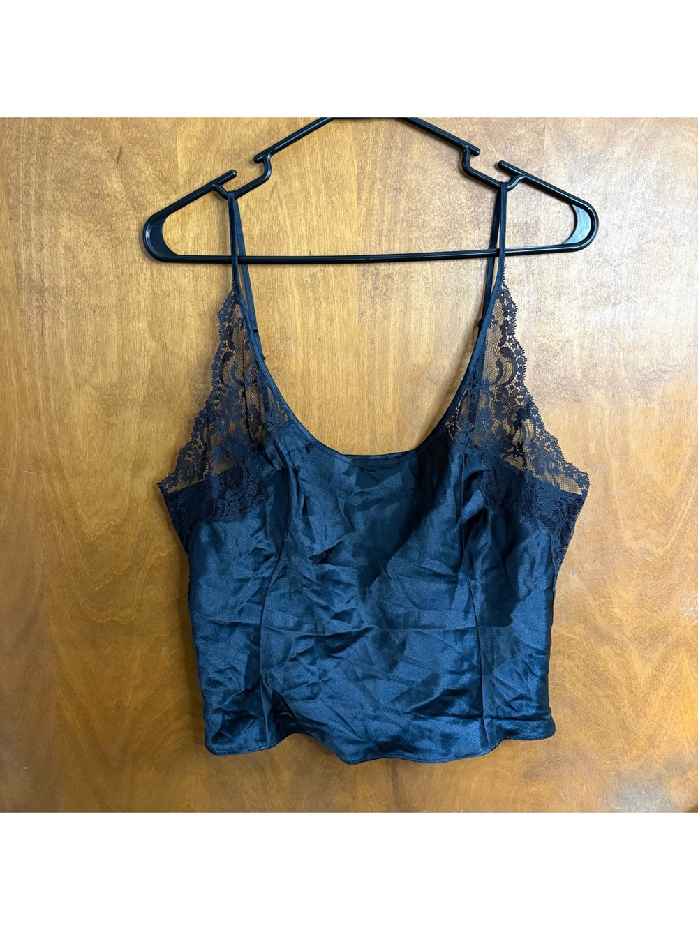 Victoria's Secret Vintage Y2K Black Satin Floral Lace Cami Mcbling Goth Romantic